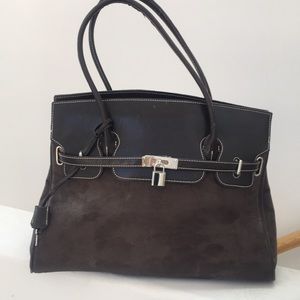 Super Cute Brown Faux Suede Tote. 3 main Compartments Inside. Never used